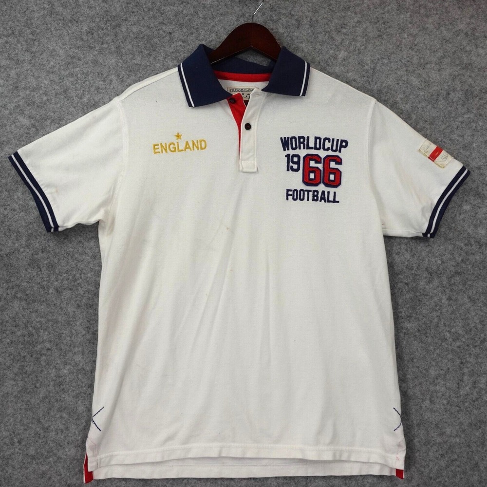 England Worldcup Polo Mens M White Spell Out‎ Flag 1966 Football STUDIO CLASSICS